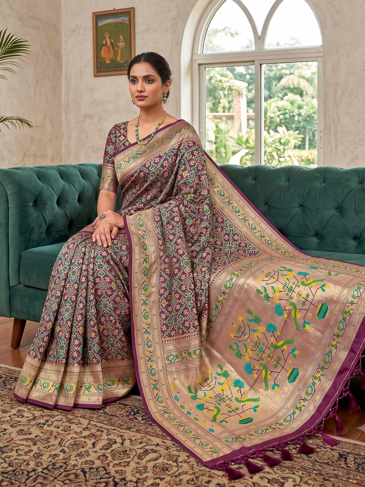 Wine Woven Design Art Silk Kanjivaram Saree