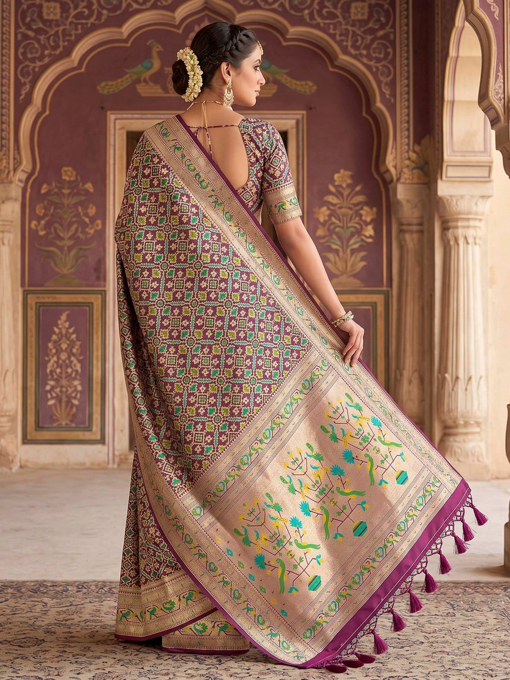 Wine Woven Design Art Silk Kanjivaram Saree