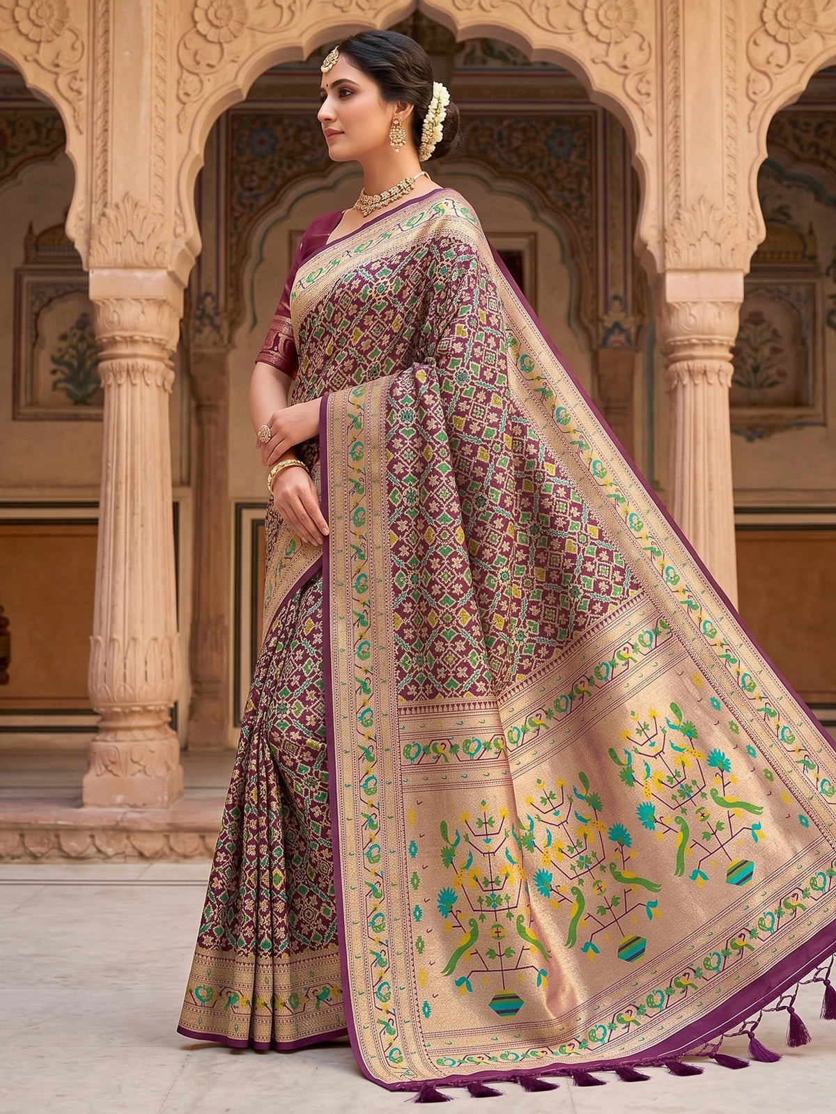 Wine Woven Design Art Silk Kanjivaram Saree