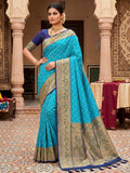 Lake Blue Woven Design Art Silk Kanjivaram Saree