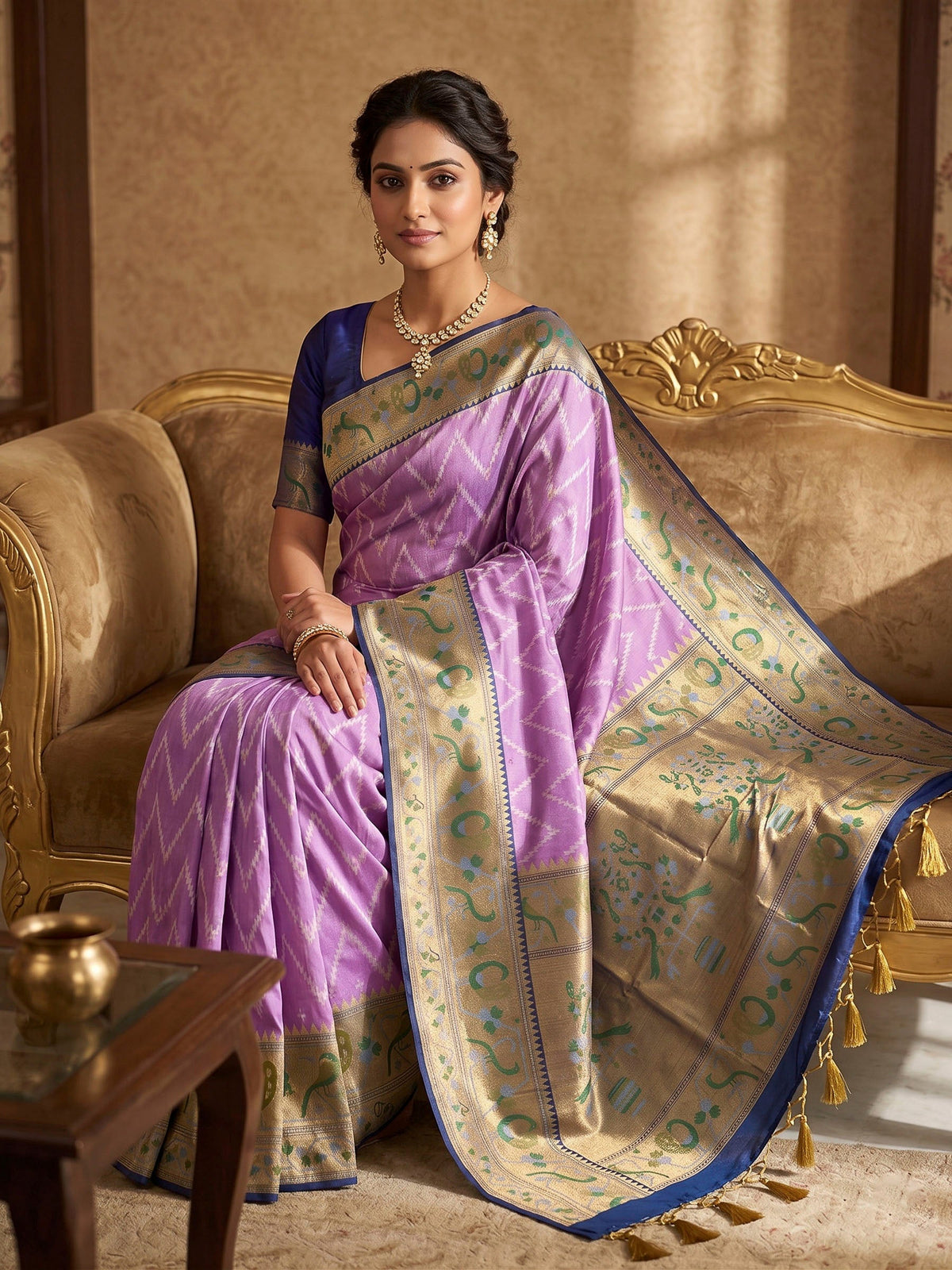 Lavender Woven Design Art Silk Kanjivaram Saree