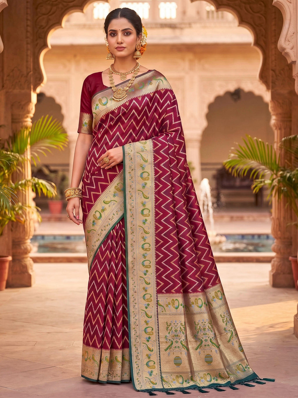 Maroon Woven Design Art Silk Kanjivaram Saree