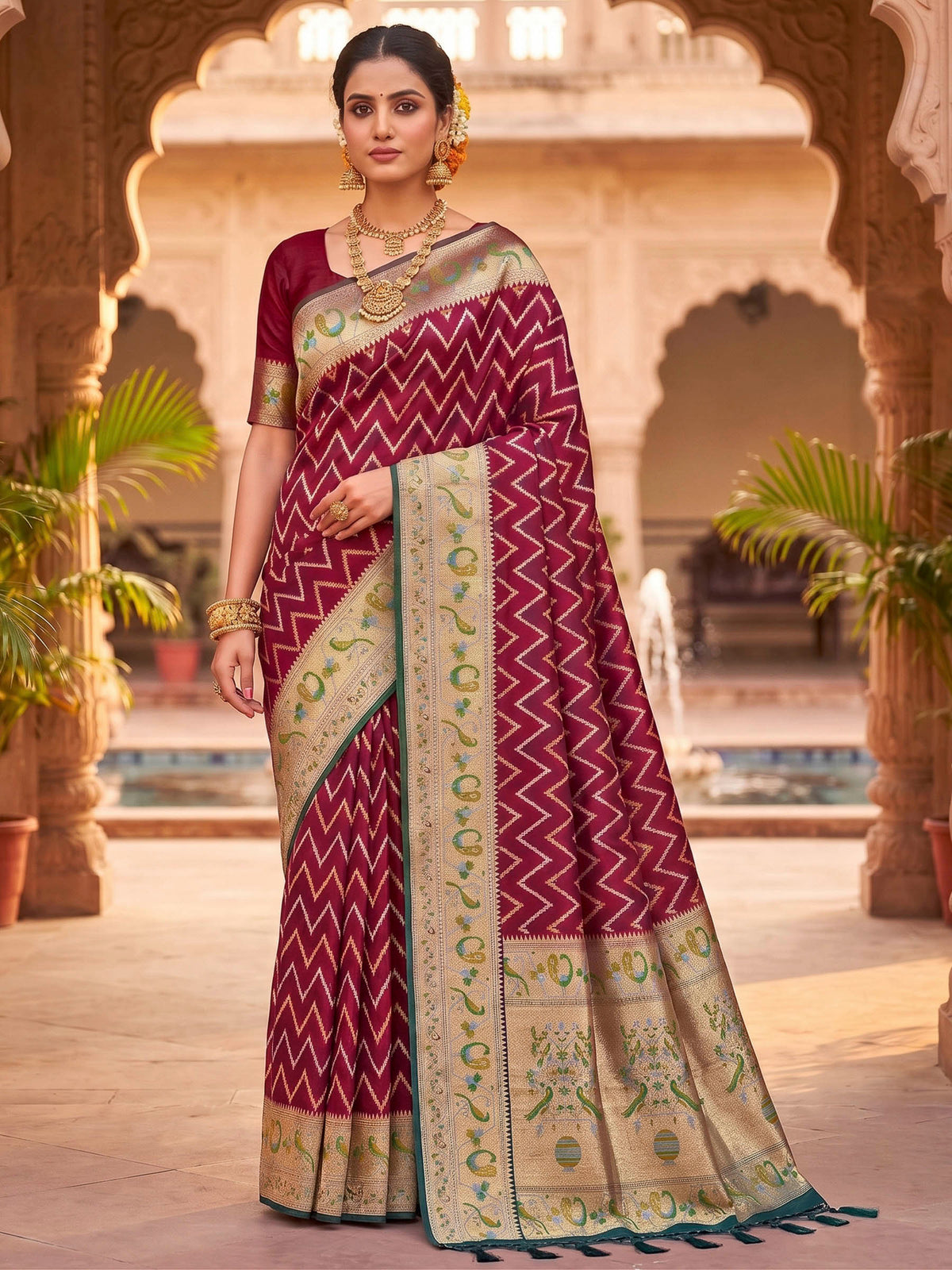 Maroon Woven Design Art Silk Kanjivaram Saree