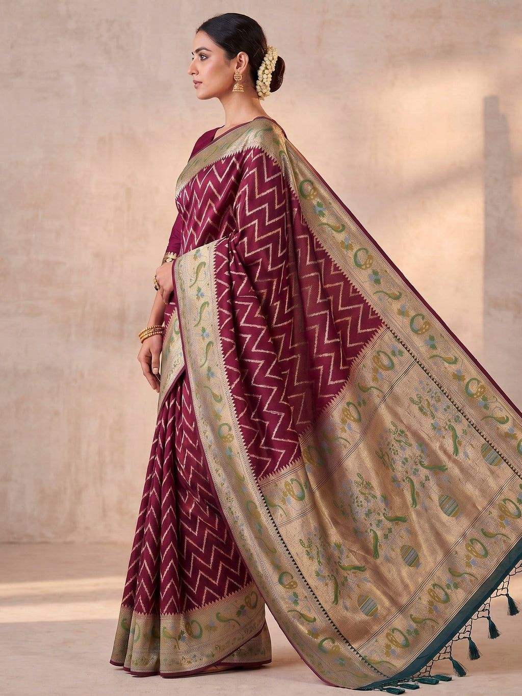 Maroon Woven Design Art Silk Kanjivaram Saree