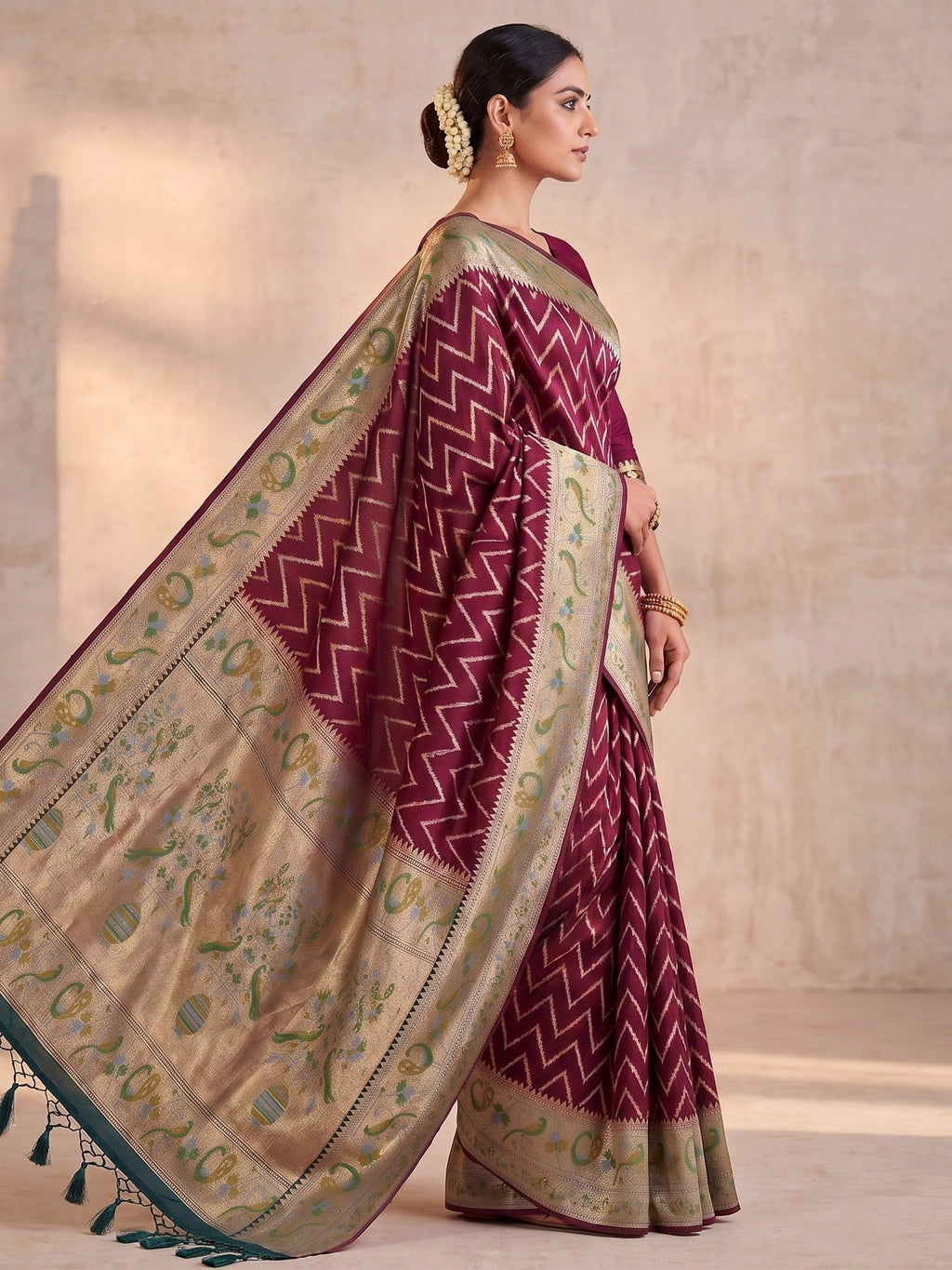 Maroon Woven Design Art Silk Kanjivaram Saree