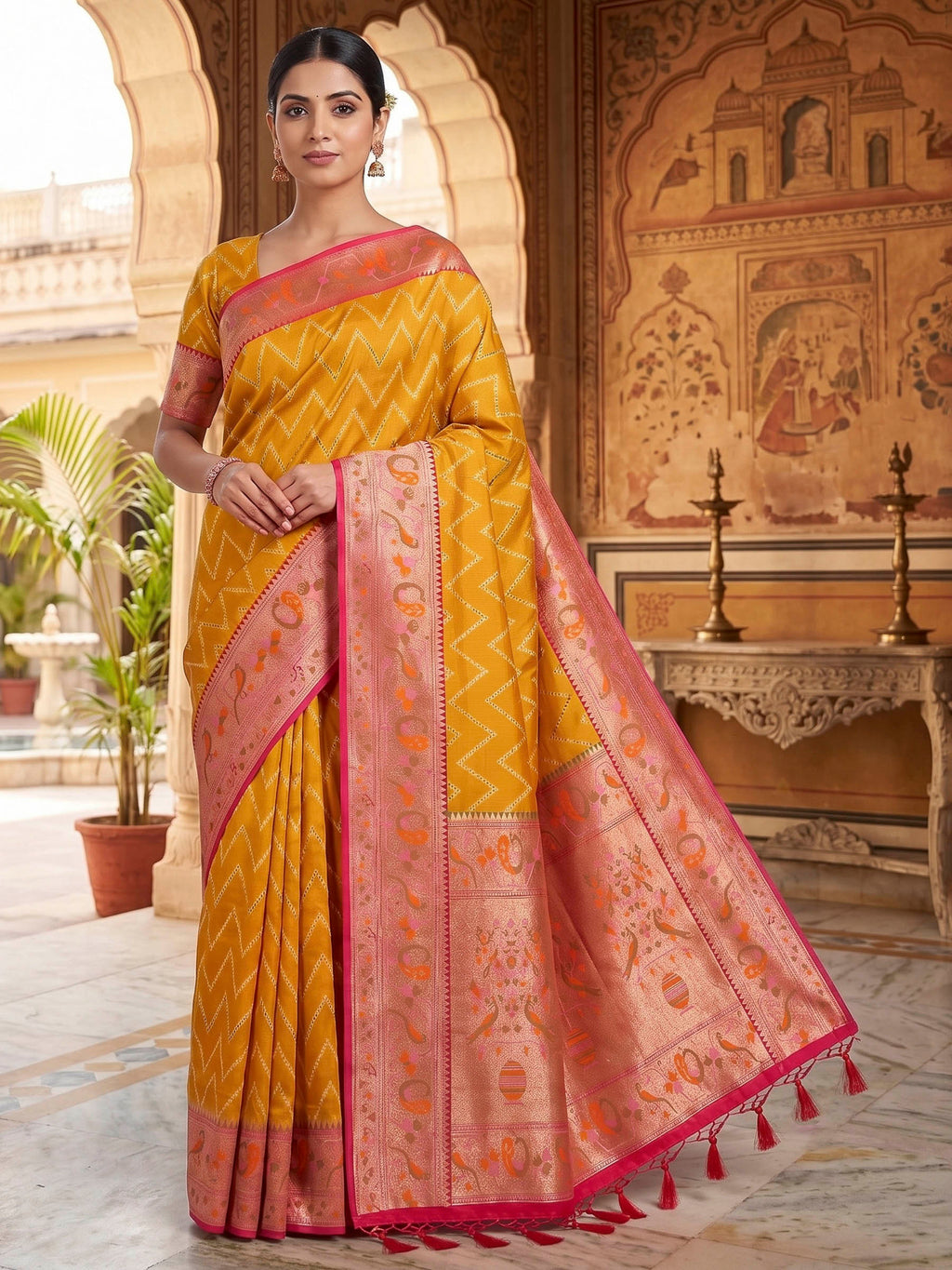 Mustard Woven Design Art Silk Kanjivaram Saree