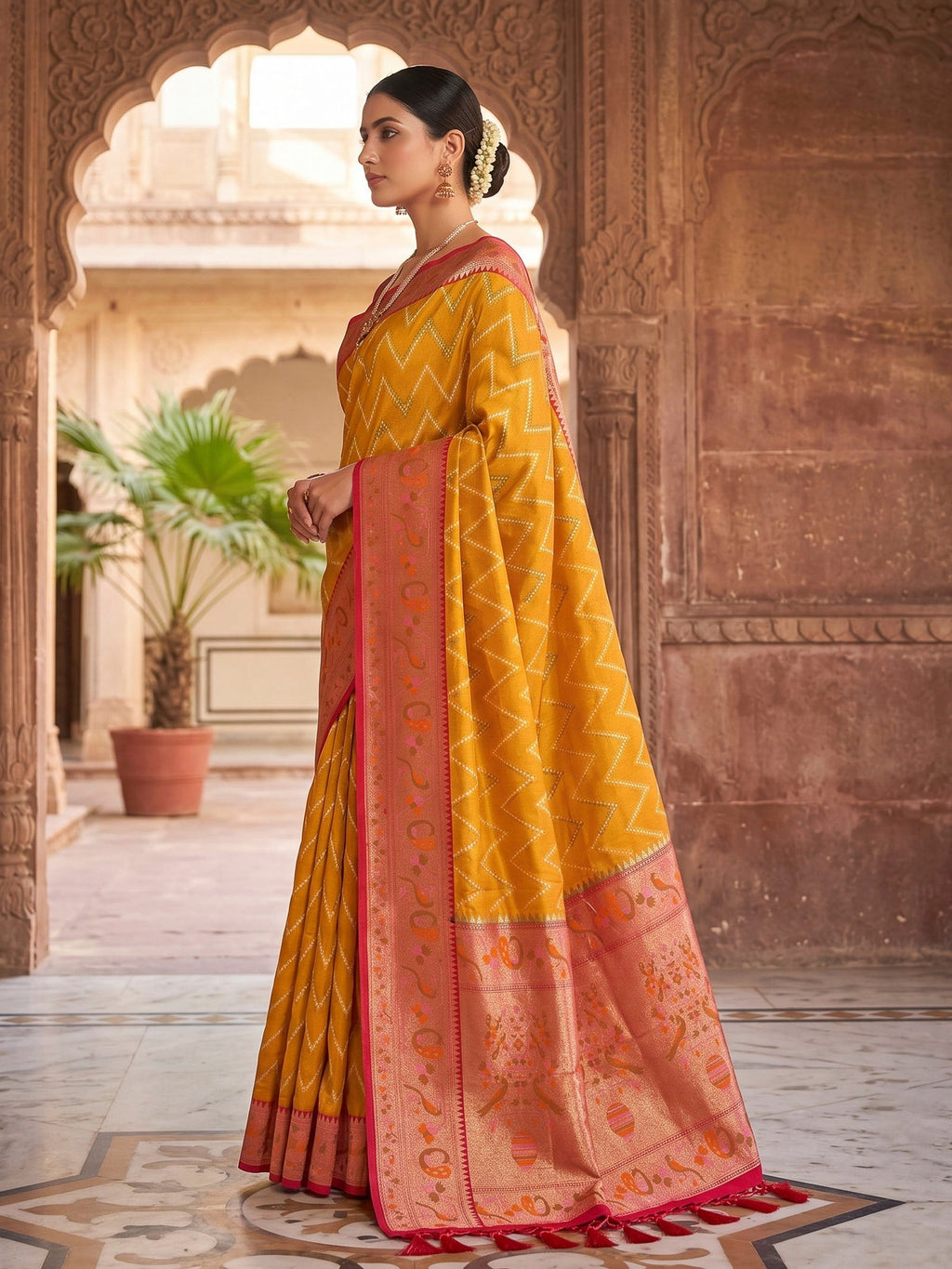 Mustard Woven Design Art Silk Kanjivaram Saree