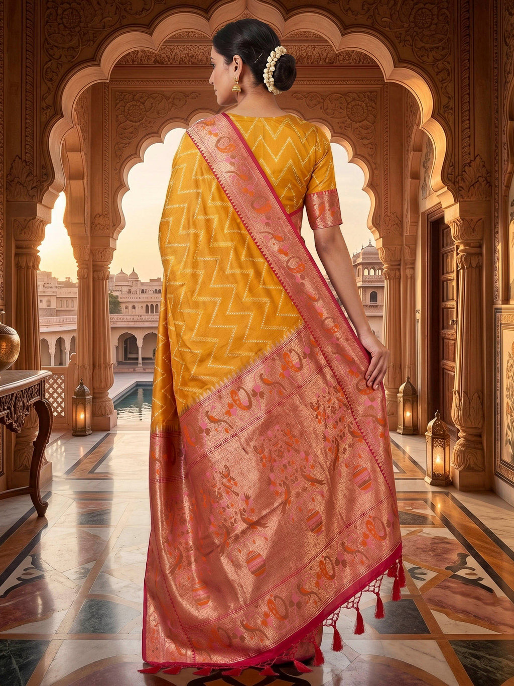 Mustard Woven Design Art Silk Kanjivaram Saree