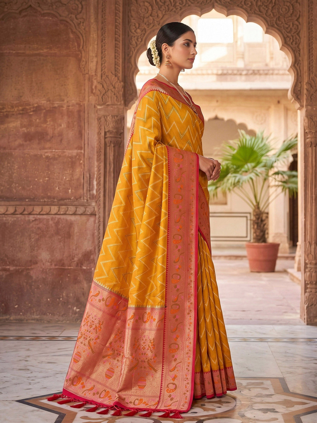 Mustard Woven Design Art Silk Kanjivaram Saree