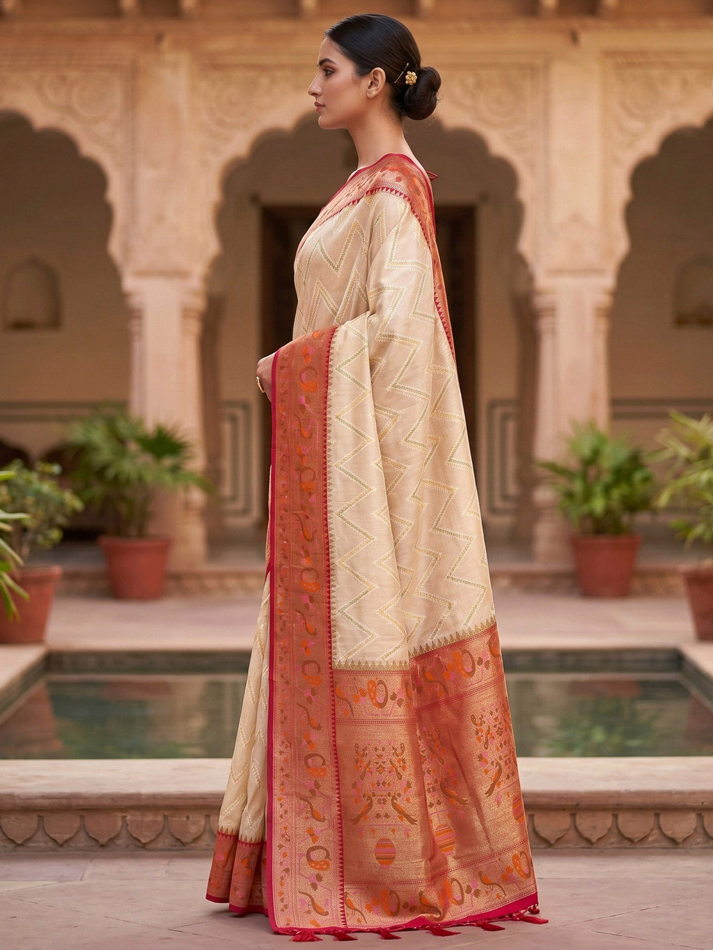 Off White Woven Design Art Silk Kanjivaram Saree