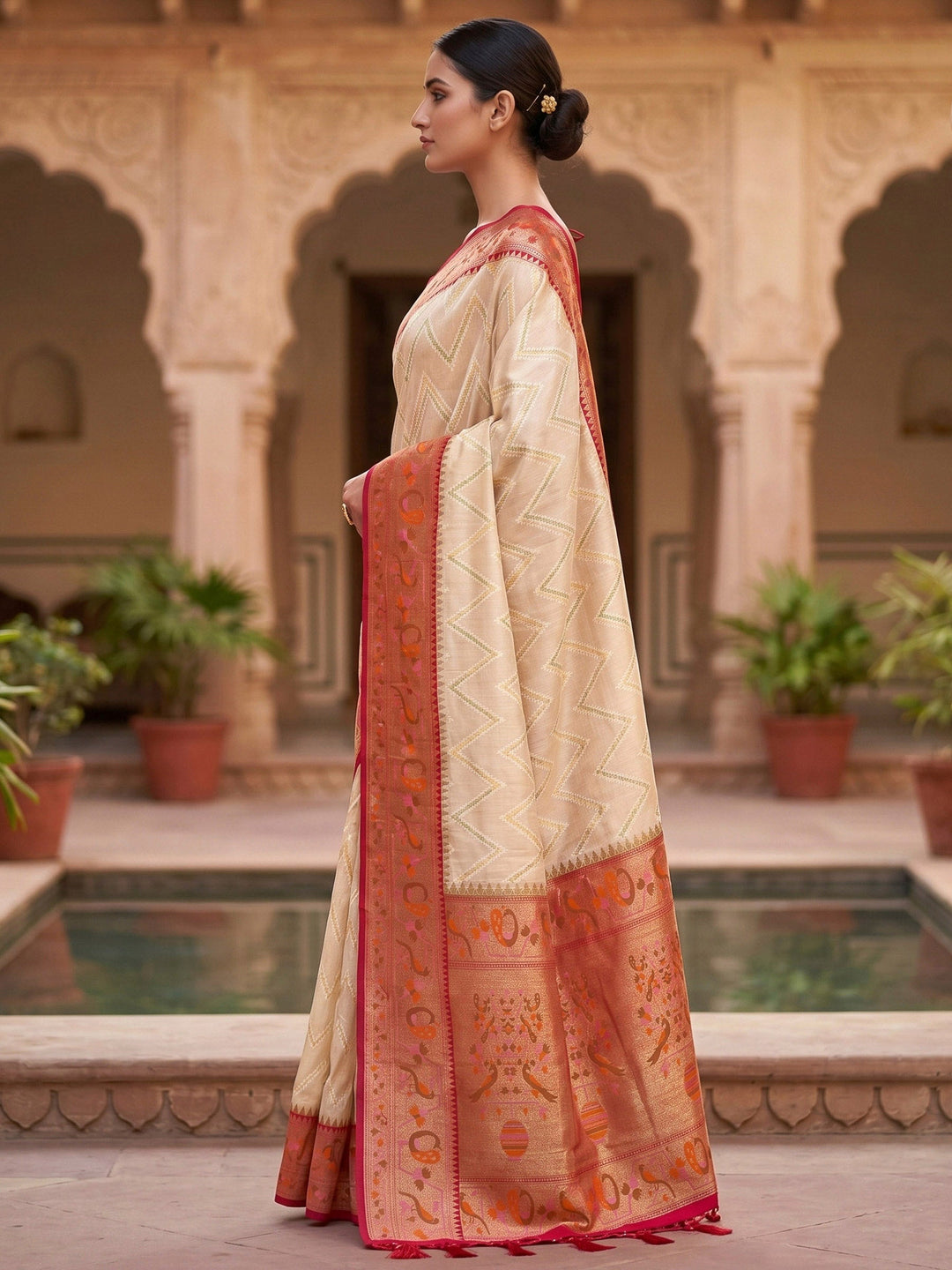 Off White Woven Design Art Silk Kanjivaram Saree