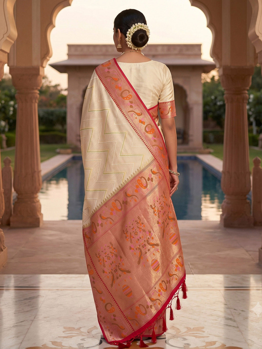 Off White Woven Design Art Silk Kanjivaram Saree