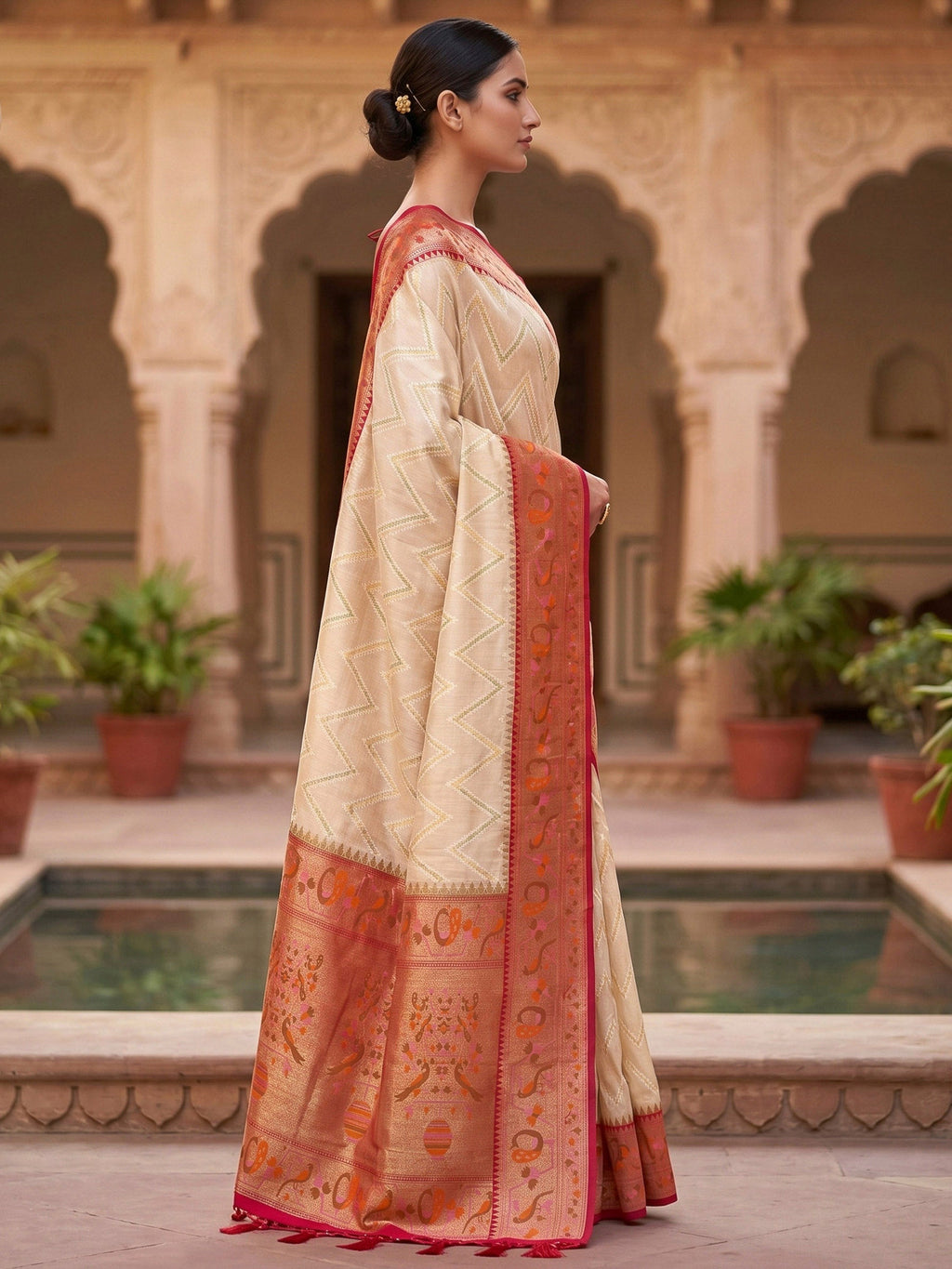 Off White Woven Design Art Silk Kanjivaram Saree