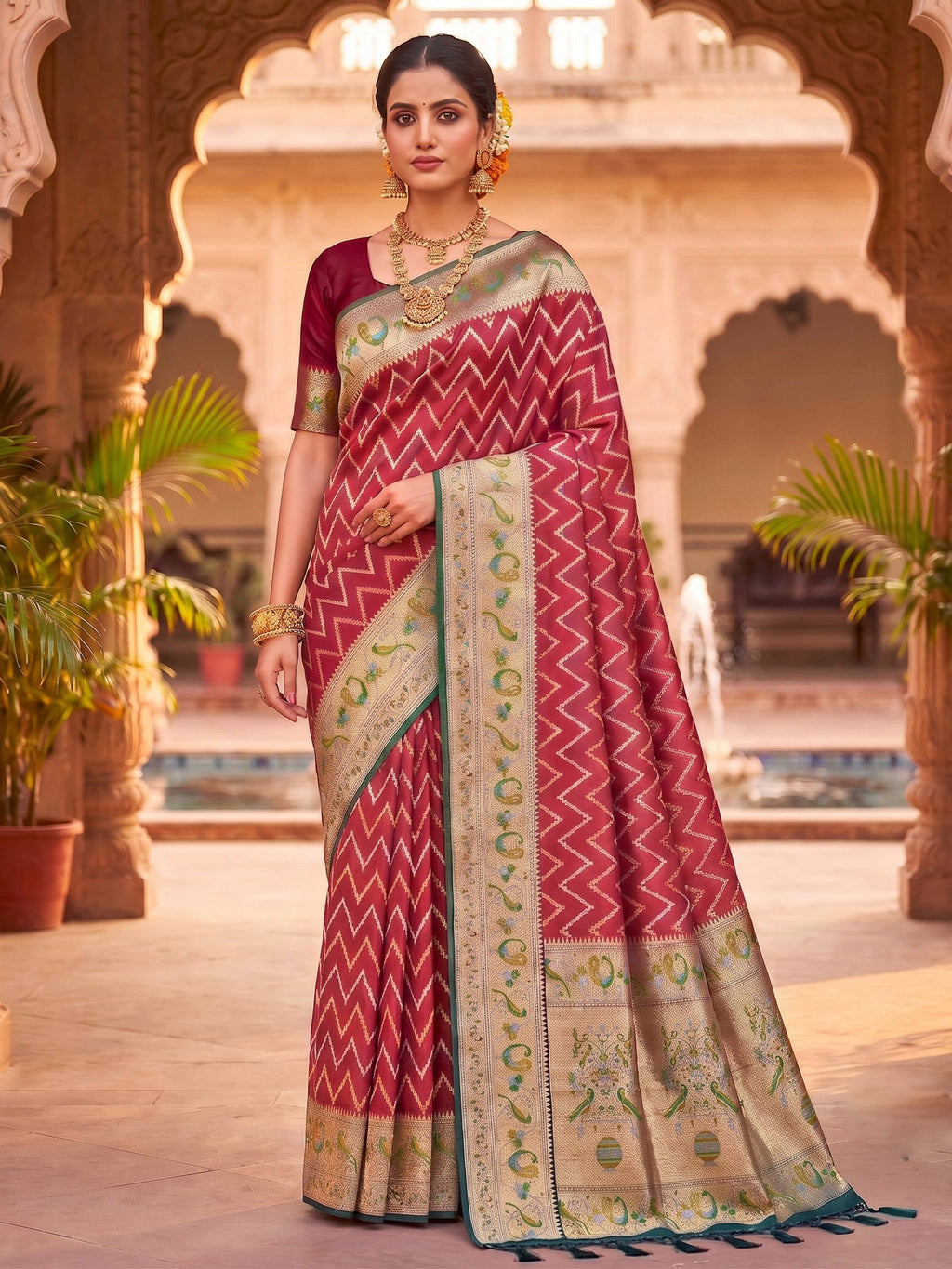 Red Woven Design Art Silk Kanjivaram Saree