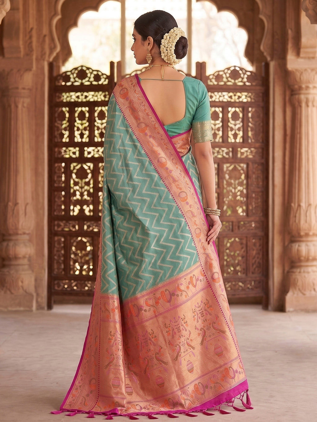 Sea Green Woven Design Art Silk Kanjivaram Saree