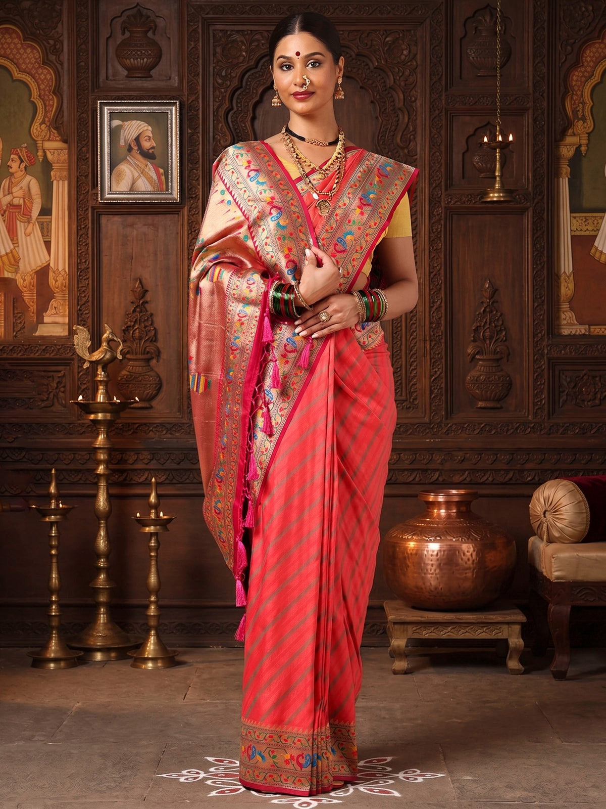 Carrot Rani Woven Design Dola Silk Saree