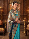 Dark Blue Navy Woven Design Dola Silk Saree