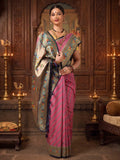 Lavender Navy Woven Design Dola Silk Saree