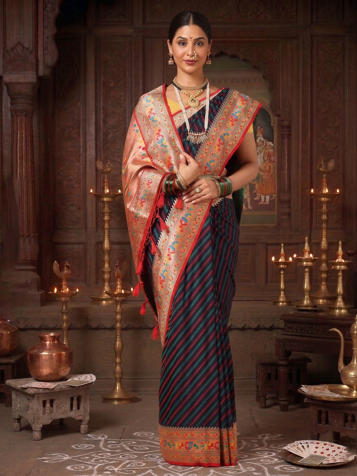 Navy Rani Woven Design Dola Silk Saree