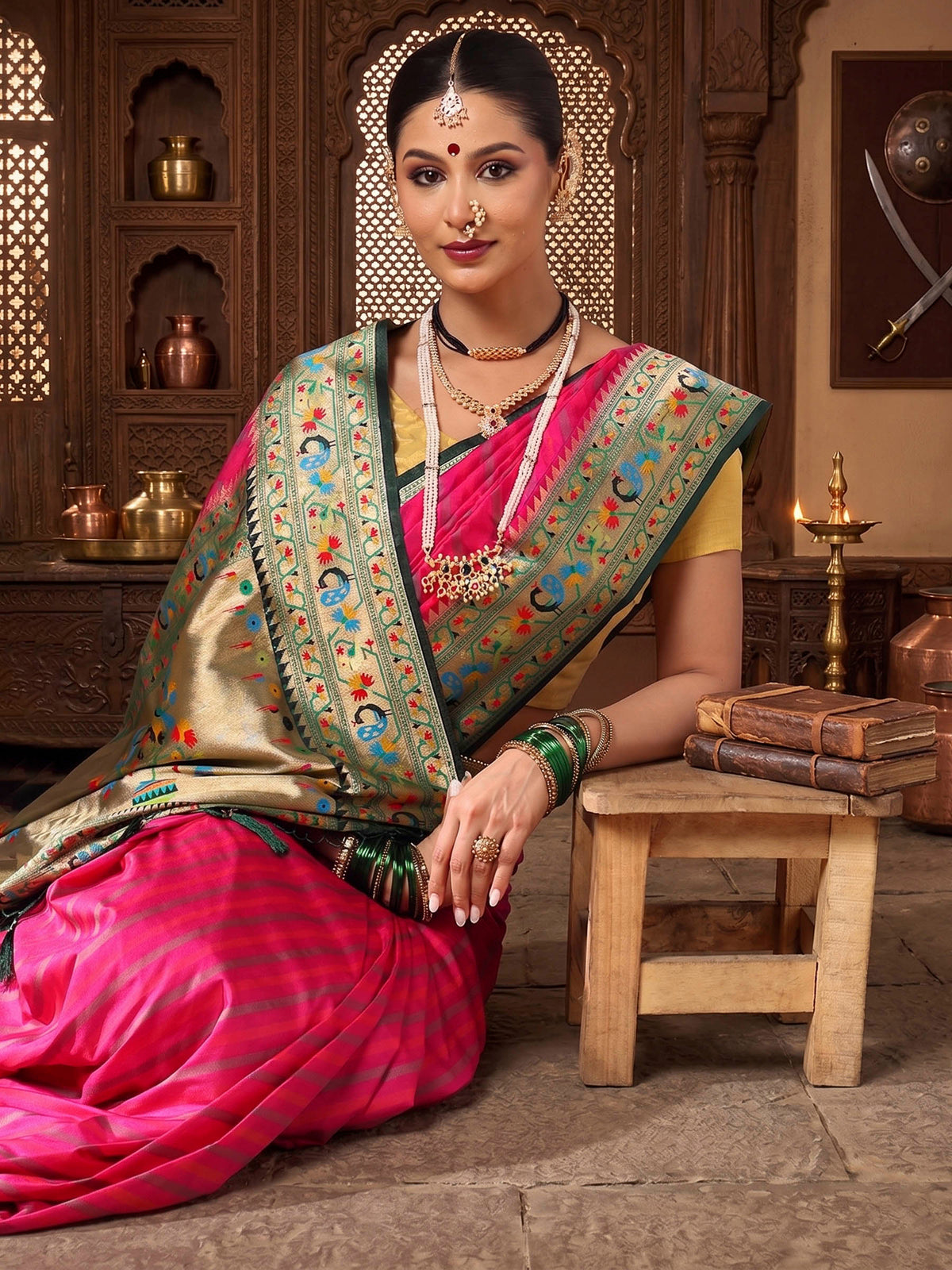 Rani Dark Green Woven Design Dola Silk Saree