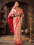 Off White Rani Woven Design Dola Silk Saree