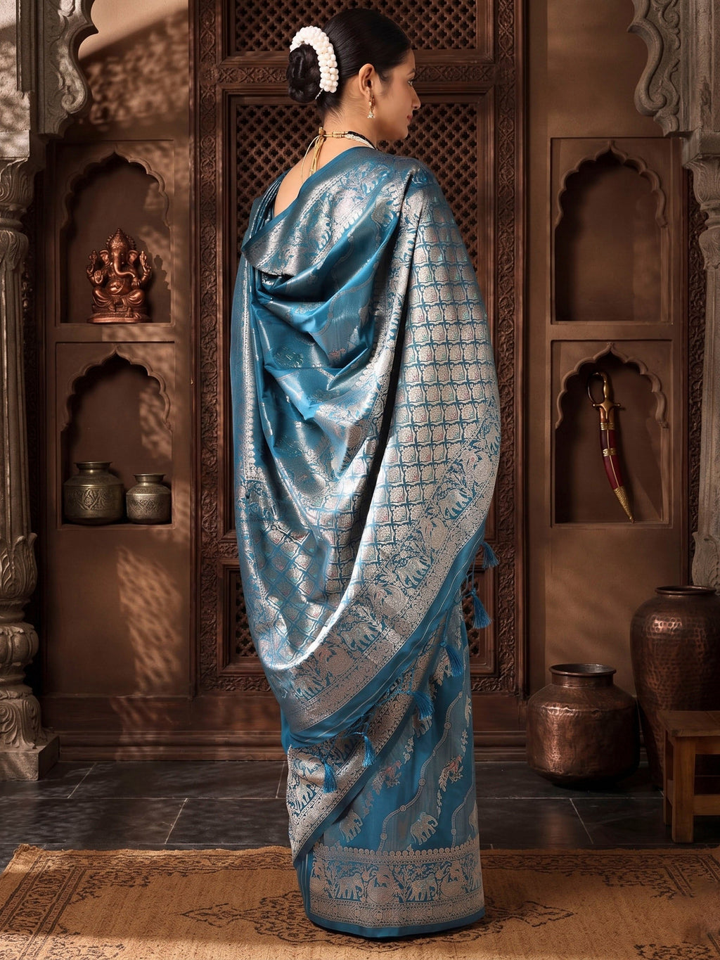Dark Blue Woven Design Dola Silk Saree