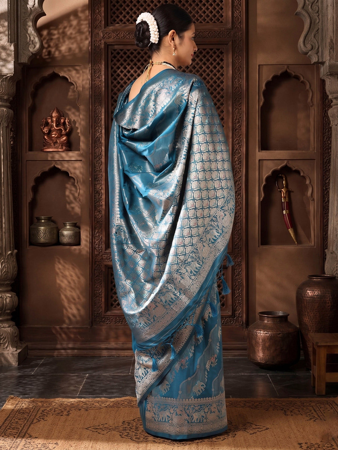 Dark Blue Woven Design Dola Silk Saree
