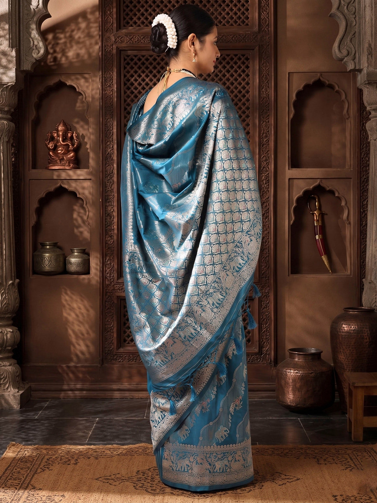 Dark Blue Woven Design Dola Silk Saree