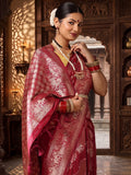 Maroon Woven Design Dola Silk Saree