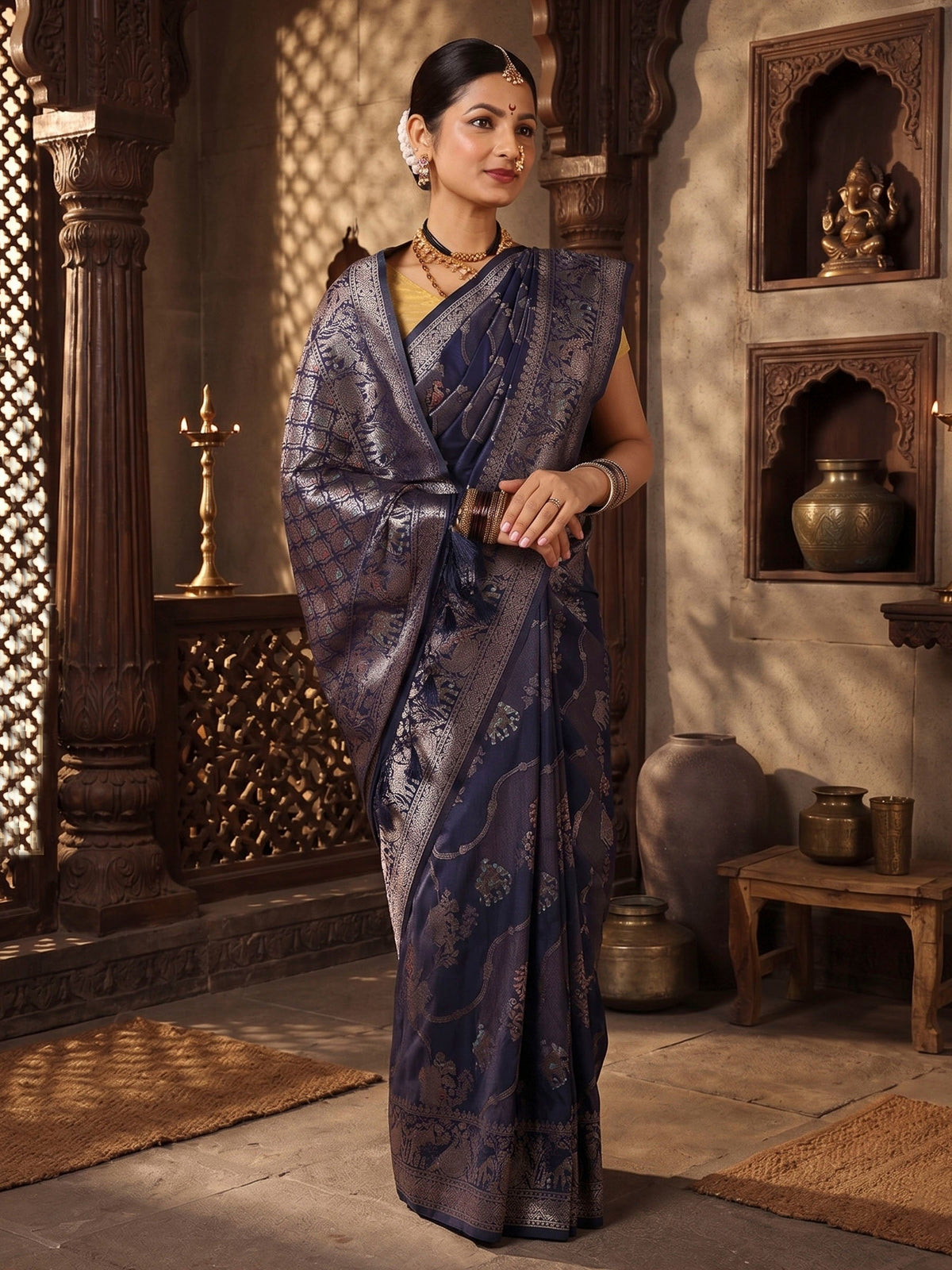 Navy Woven Design Dola Silk Saree