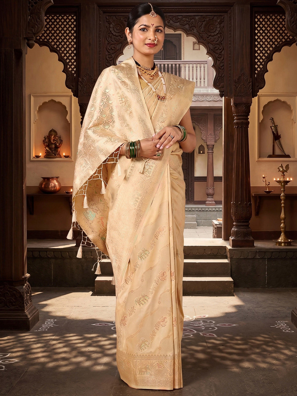 Off White Woven Design Dola Silk Saree