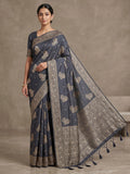 Navy-Blue Woven Design Dola Silk Saree
