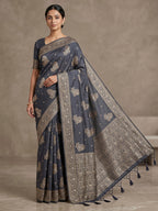 Navy-Blue Woven Design Dola Silk Saree