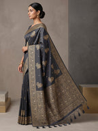 Navy-Blue Woven Design Dola Silk Saree