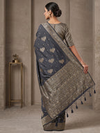 Navy-Blue Woven Design Dola Silk Saree