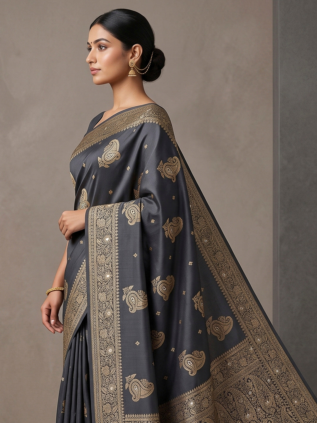 Navy-Blue Woven Design Dola Silk Saree
