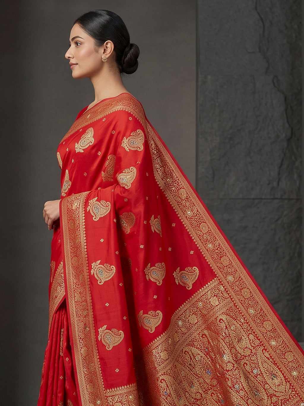 Red Woven Design Dola Silk Saree