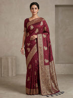 Wine Woven Design Dola Silk Saree