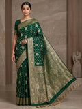 Bottle Green Woven Design Dola Silk Saree