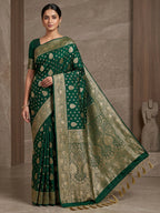 Bottle Green Woven Design Dola Silk Saree