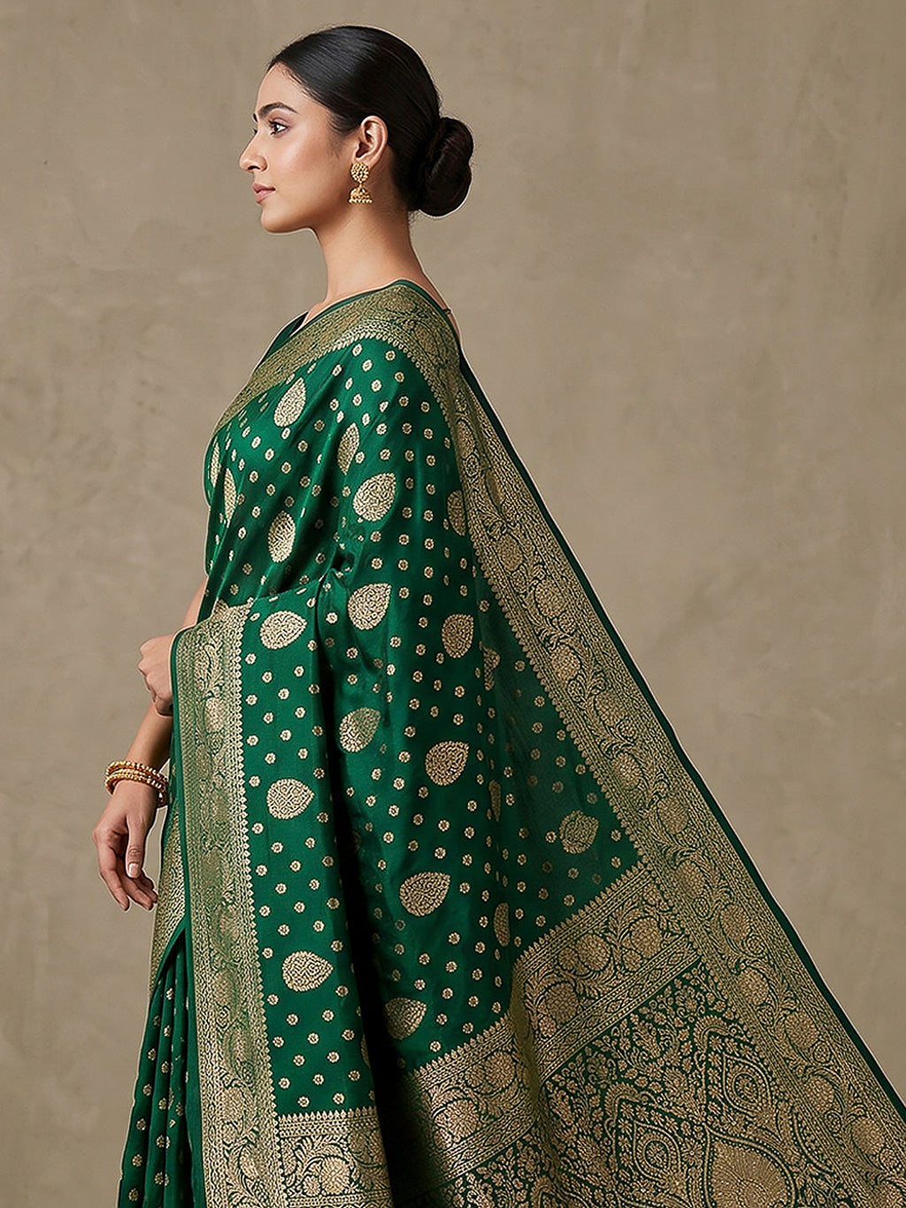 Bottle Green Woven Design Dola Silk Saree