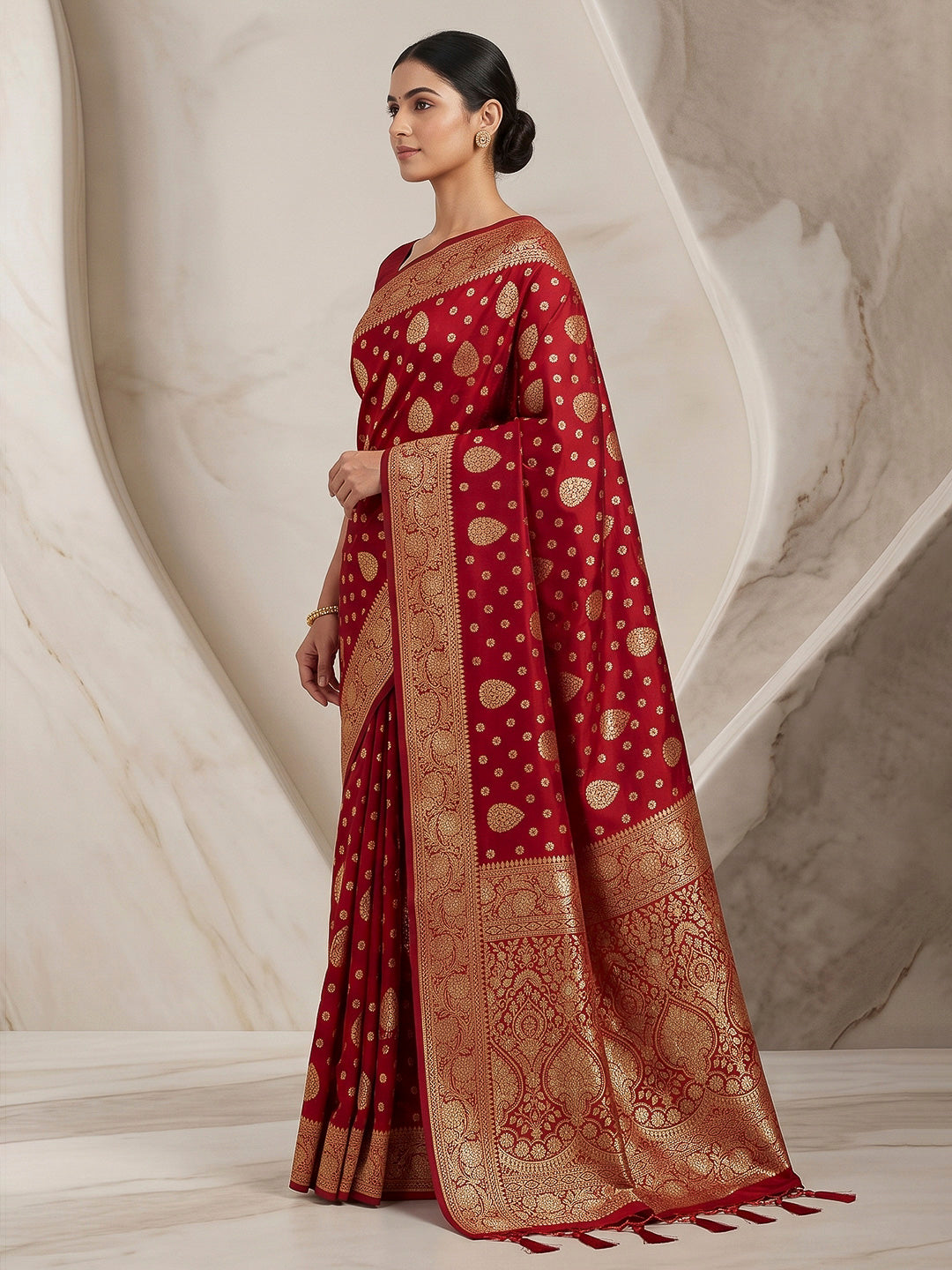 Red Woven Design Dola Silk Saree