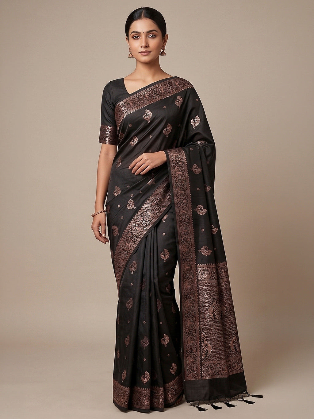 Black Woven Design Dola Silk Saree