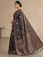 Black Woven Design Dola Silk Saree