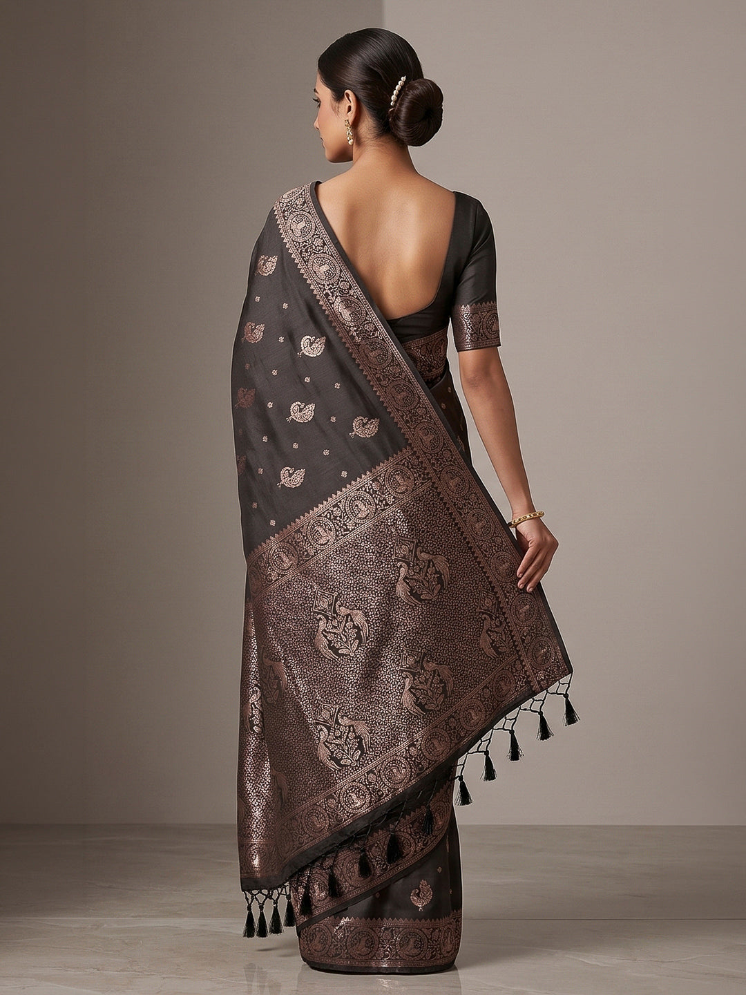 Black Woven Design Dola Silk Saree