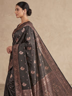 Black Woven Design Dola Silk Saree