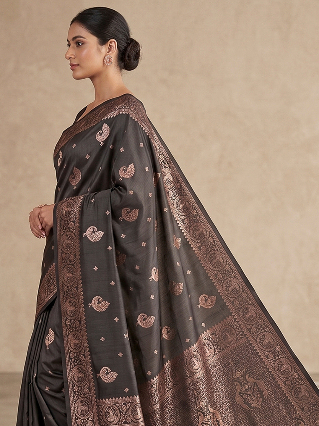 Black Woven Design Dola Silk Saree