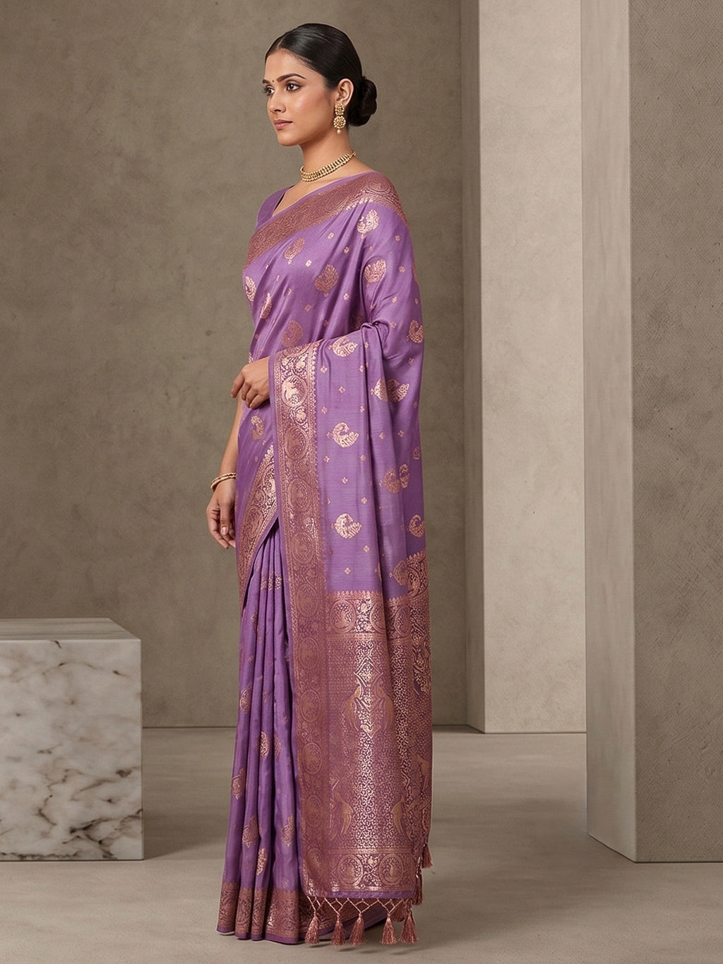 Lavender Woven Design Dola Silk Saree