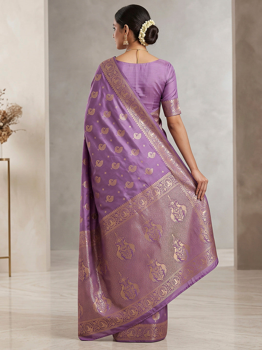 Lavender Woven Design Dola Silk Saree