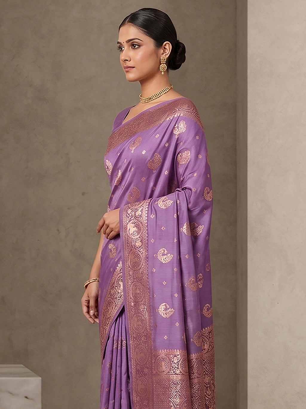 Lavender Woven Design Dola Silk Saree